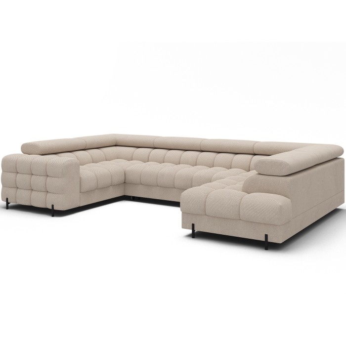 Canapé panoramique convertible FACTORY 3 places beige – angle droit avec coffre – version 2 