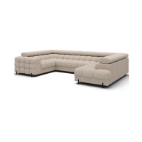 Canapé panoramique convertible FACTORY 3 places beige – angle droit avec coffre – version 2 