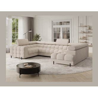 Canapé panoramique convertible FACTORY 3 places beige – angle droit avec coffre – version 2 