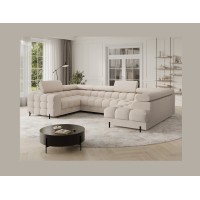Canapé panoramique convertible FACTORY 3 places beige – angle droit avec coffre – version 2 
