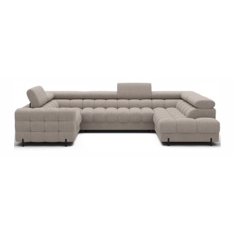 Canapé panoramique convertible FACTORY 3 places beige – angle droit avec coffre – version 3 