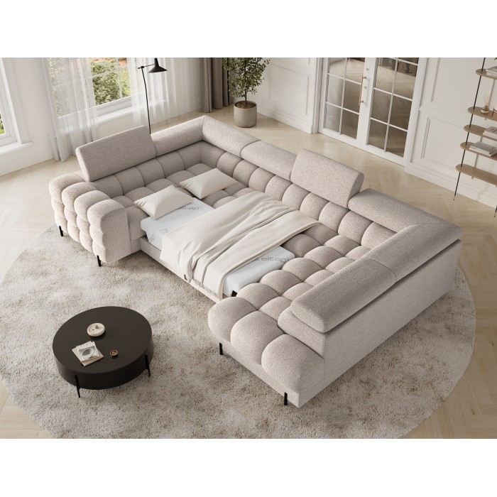 Canapé panoramique convertible FACTORY 3 places beige – angle droit avec coffre – version 3 