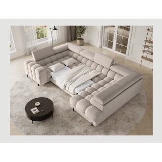 Canapé panoramique convertible FACTORY 3 places beige – angle droit avec coffre – version 3 