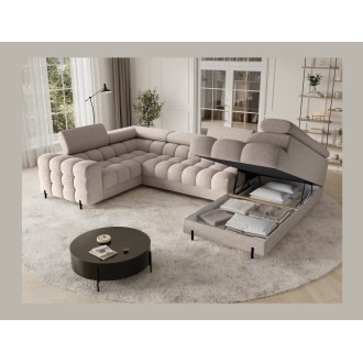 Canapé panoramique convertible FACTORY 3 places beige – angle droit avec coffre – version 3 