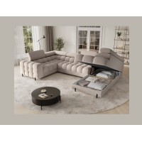 Canapé panoramique convertible FACTORY 3 places beige – angle droit avec coffre – version 3 