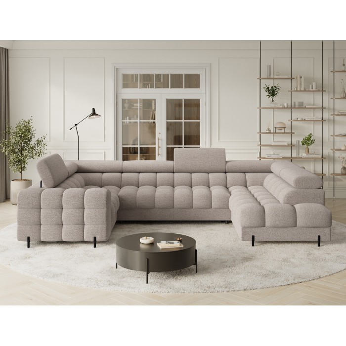 Canapé panoramique convertible FACTORY 3 places beige – angle droit avec coffre – version 3 
