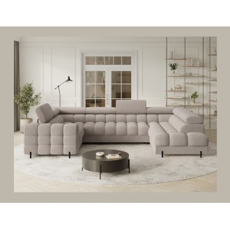 Canapé panoramique convertible FACTORY 3 places beige – angle droit avec coffre – version 3 