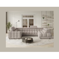 Canapé panoramique convertible FACTORY 3 places beige – angle droit avec coffre – version 3 