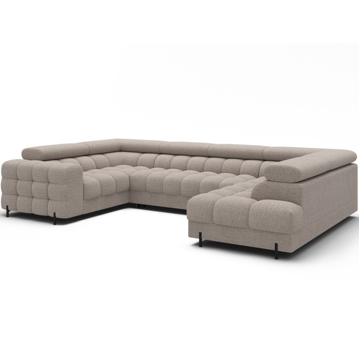 Canapé panoramique convertible FACTORY 3 places beige – angle droit avec coffre – version 3 