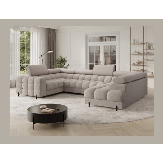 Canapé panoramique convertible FACTORY 3 places beige – angle droit avec coffre – version 3 