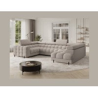 Canapé panoramique convertible FACTORY 3 places beige – angle droit avec coffre – version 3 
