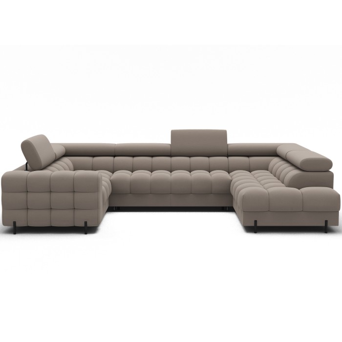 Canapé panoramique convertible FACTORY 3 places beige – angle droit avec coffre – version 4 