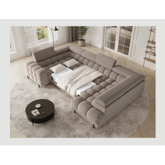 Canapé panoramique convertible FACTORY 3 places beige – angle droit avec coffre – version 4 