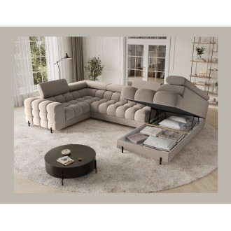 Canapé panoramique convertible FACTORY 3 places beige – angle droit avec coffre – version 4 