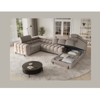 Canapé panoramique convertible FACTORY 3 places beige – angle droit avec coffre – version 4 