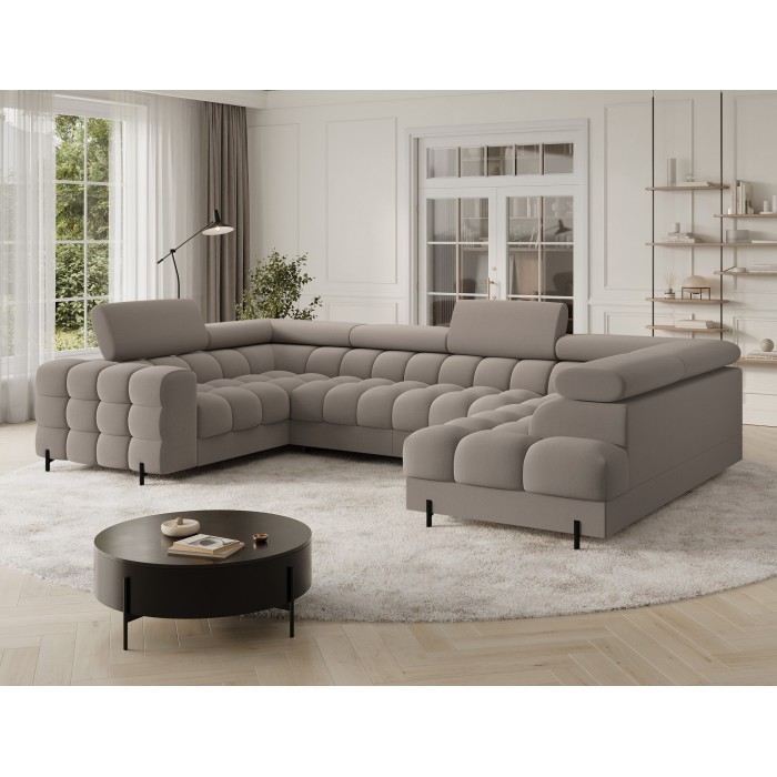 Canapé panoramique convertible FACTORY 3 places beige – angle droit avec coffre – version 4 