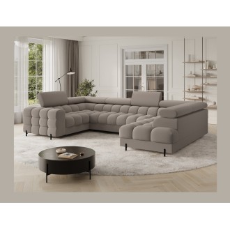 Canapé panoramique convertible FACTORY 3 places beige – angle droit avec coffre – version 4 