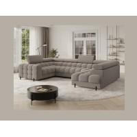 Canapé panoramique convertible FACTORY 3 places beige – angle droit avec coffre – version 4 