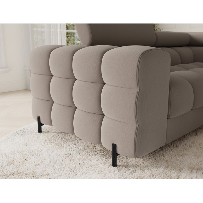 Canapé panoramique convertible FACTORY 3 places beige – angle droit avec coffre – version 4 
