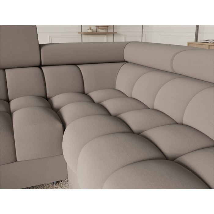 Canapé panoramique convertible FACTORY 3 places beige – angle droit avec coffre – version 4 