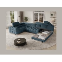 Canapé panoramique convertible FACTORY 3 places bleu – angle droit avec coffre 