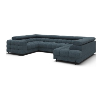 Canapé panoramique convertible FACTORY 3 places bleu – angle droit avec coffre 