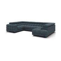 Canapé panoramique convertible FACTORY 3 places bleu – angle droit avec coffre 