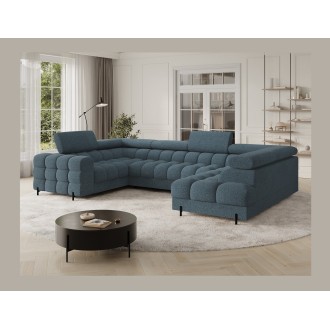 Canapé panoramique convertible FACTORY 3 places bleu – angle droit avec coffre 
