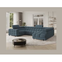 Canapé panoramique convertible FACTORY 3 places bleu – angle droit avec coffre 
