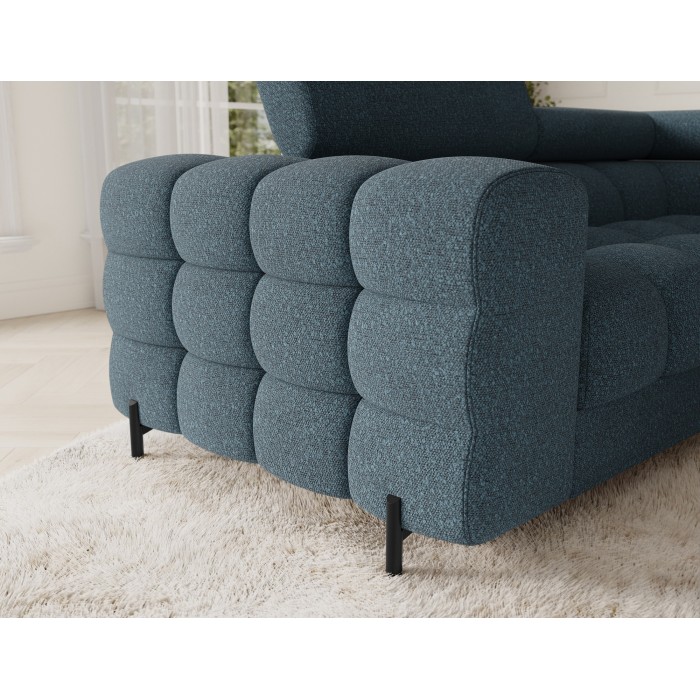 Canapé panoramique convertible FACTORY 3 places bleu – angle droit avec coffre 