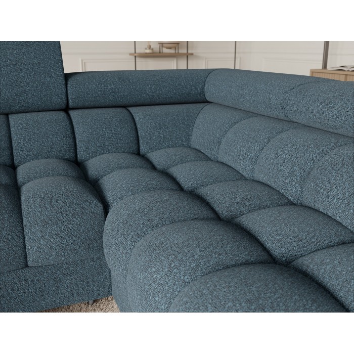 Canapé panoramique convertible FACTORY 3 places bleu – angle droit avec coffre 
