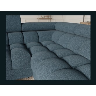 Canapé panoramique convertible FACTORY 3 places bleu – angle droit avec coffre 
