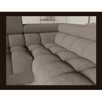Canapé panoramique convertible FACTORY 3 places marron – angle droit avec coffre 