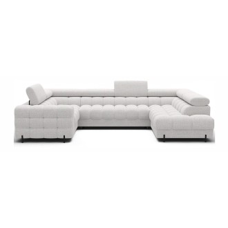Canapé panoramique convertible FACTORY 3 places blanc – angle droit avec coffre 