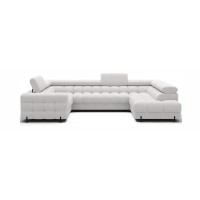 Canapé panoramique convertible FACTORY 3 places blanc – angle droit avec coffre 