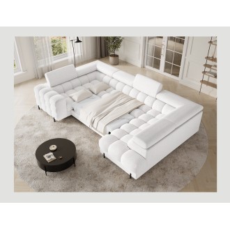 Canapé panoramique convertible FACTORY 3 places blanc – angle droit avec coffre 