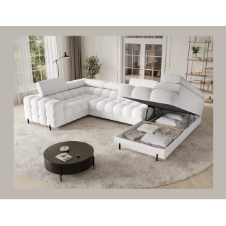 Canapé panoramique convertible FACTORY 3 places blanc – angle droit avec coffre 