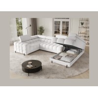 Canapé panoramique convertible FACTORY 3 places blanc – angle droit avec coffre 