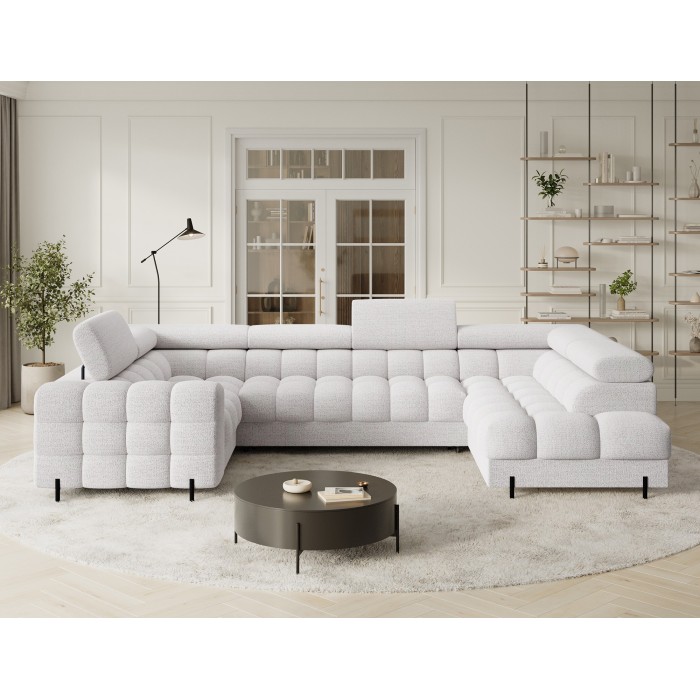 Canapé panoramique convertible FACTORY 3 places blanc – angle droit avec coffre 