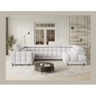 Canapé panoramique convertible FACTORY 3 places blanc – angle droit avec coffre 