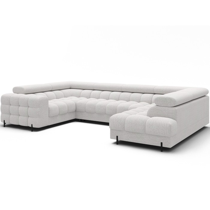 Canapé panoramique convertible FACTORY 3 places blanc – angle droit avec coffre 