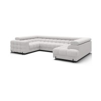 Canapé panoramique convertible FACTORY 3 places blanc – angle droit avec coffre 