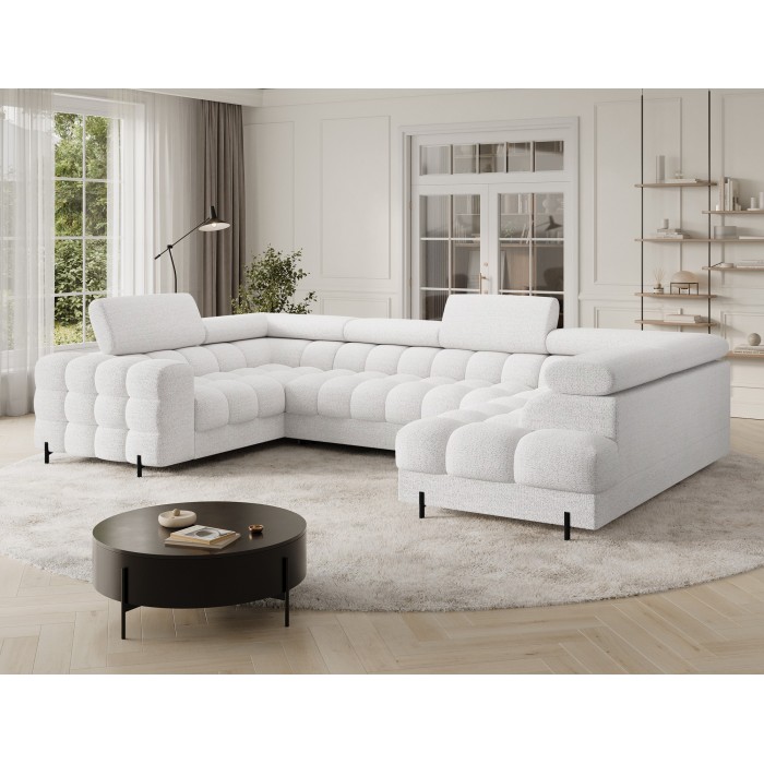 Canapé panoramique convertible FACTORY 3 places blanc – angle droit avec coffre 