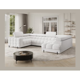 Canapé panoramique convertible FACTORY 3 places blanc – angle droit avec coffre 