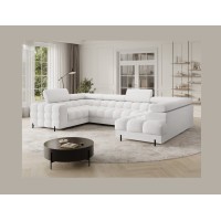 Canapé panoramique convertible FACTORY 3 places blanc – angle droit avec coffre 