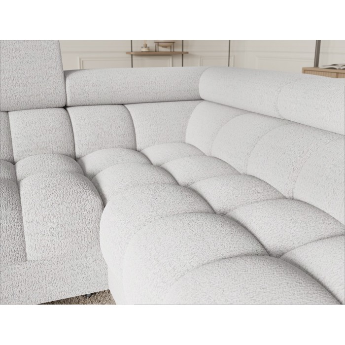 Canapé panoramique convertible FACTORY 3 places blanc – angle droit avec coffre 