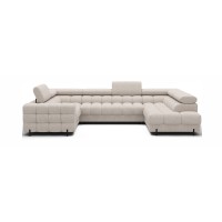 Canapé panoramique convertible FACTORY 3 places beige – angle droit avec coffre – version 5 