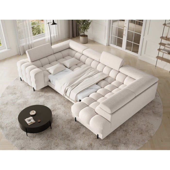 Canapé panoramique convertible FACTORY 3 places beige – angle droit avec coffre – version 5 