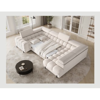 Canapé panoramique convertible FACTORY 3 places beige – angle droit avec coffre – version 5 