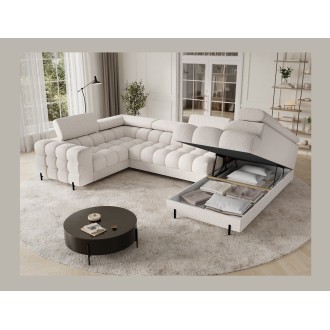 Canapé panoramique convertible FACTORY 3 places beige – angle droit avec coffre – version 5 
